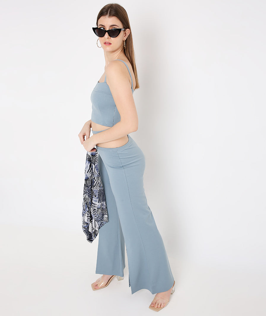 Blue Tie Up Crop Top